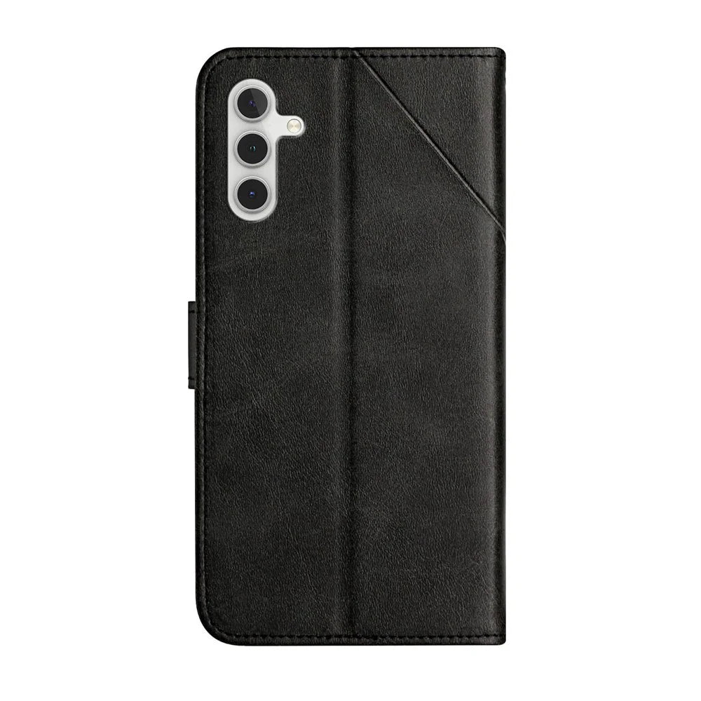 Drop-proof Phone Cover For Samsung Galaxy A34 5G, Line Imprinting Solid Color PU Leather Wallet Stand Protective Phone Case with Strap - Black - 3