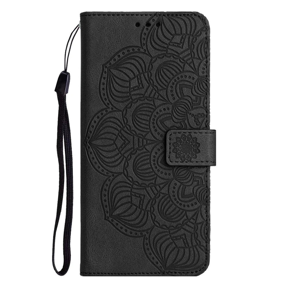 For Samsung Galaxy A54 5G Imprinted Mandala Flower Drop-proof Phone Cover Wallet Stand PU Leather Anti-scratch Phone Case - Black - 2