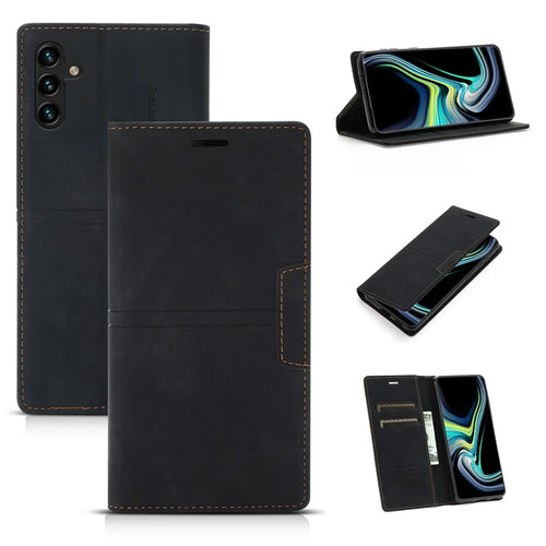 For Samsung Galaxy A14 5G / A14 4G Anti-scratch PU Leather Phone Case Cover with Stand Wallet - Black - 1