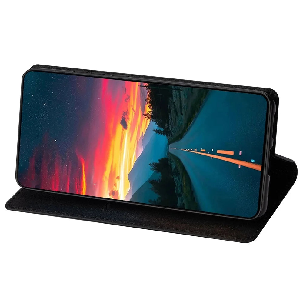 For Samsung Galaxy A34 5G Glitter PU Leather Slim Phone Case Card Holder Stand Magnetic Absorption Shockproof Cover - Black - 3