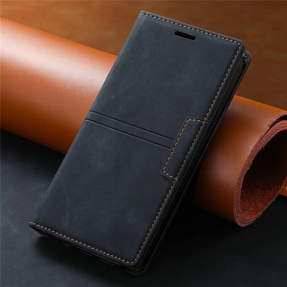 For Samsung Galaxy A54 5G PU Leather Wallet Case Stand Magnetic Absorption Protective Folio Flip Phone Cover - Black - 6