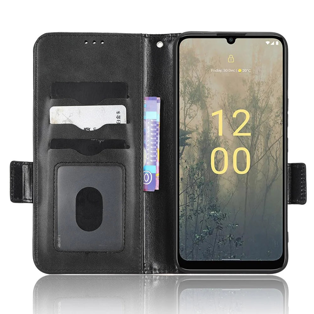 For Nokia C31 4G PU Leather Wallet Flip Protective Phone Case Imprinted Triangle Pattern Stand Cover with Wrist Strap - Black - 2