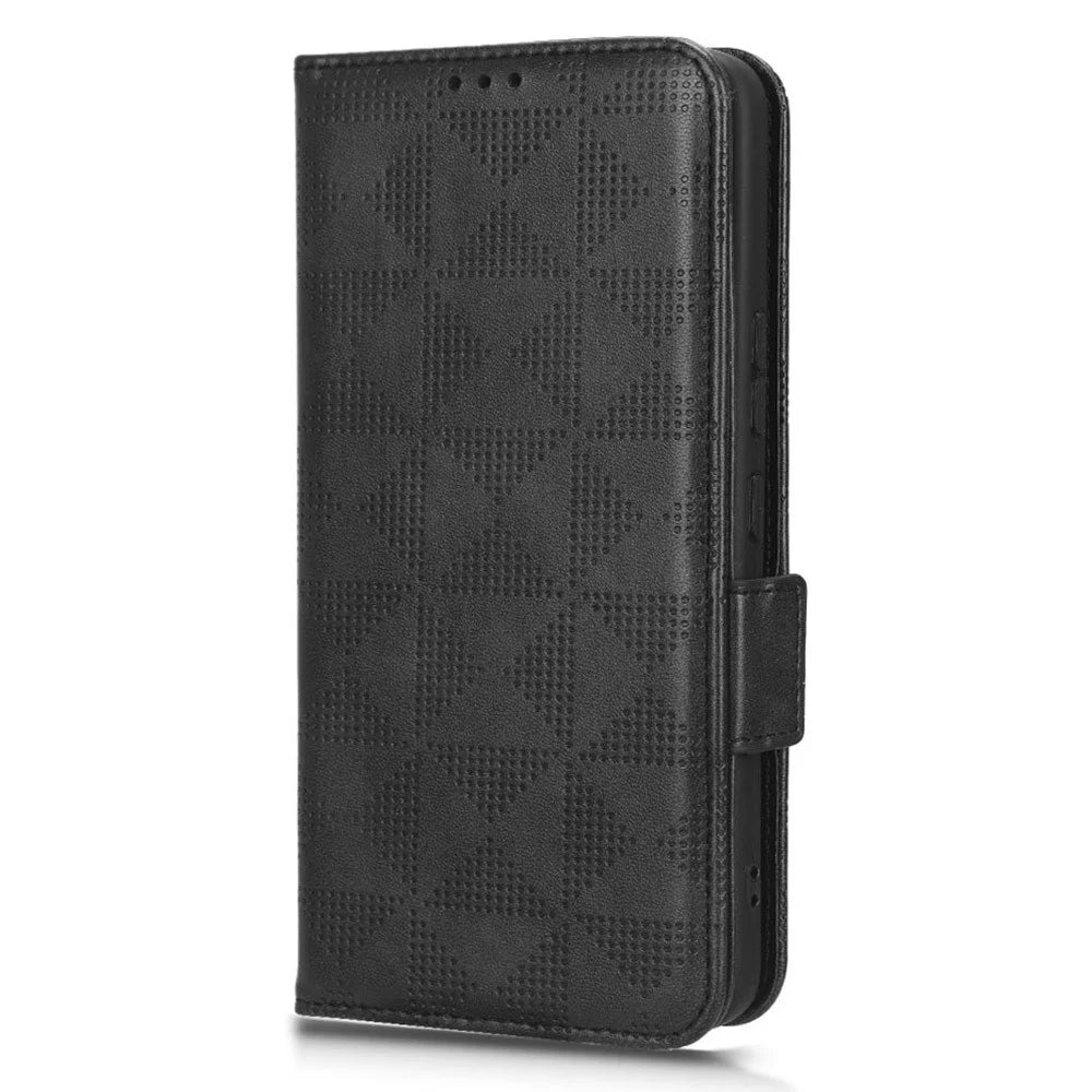 For Nokia C31 4G PU Leather Wallet Flip Protective Phone Case Imprinted Triangle Pattern Stand Cover with Wrist Strap - Black - 5