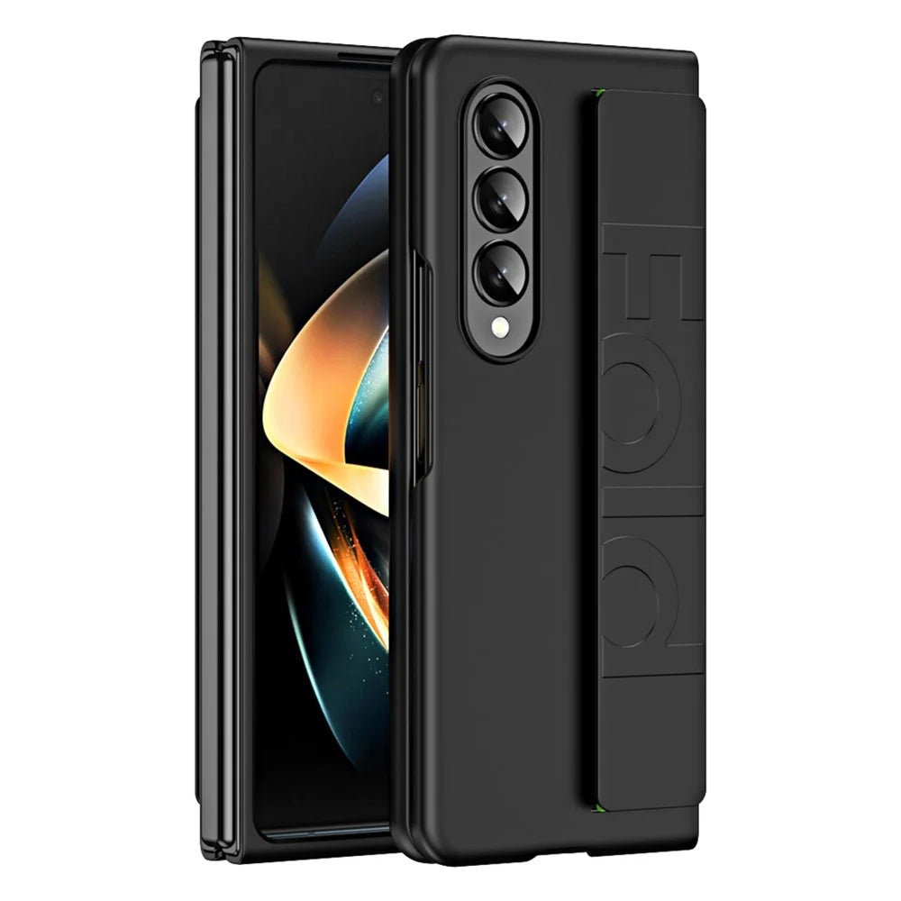 Shockproof Case for Samsung Galaxy Z Fold3 5G Anti-Fall Hard PC Phone Case Rubberized Protective Case with Elastic Strap - Black - 1