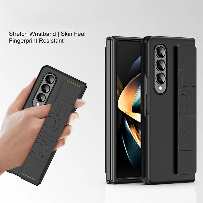 Shockproof Case for Samsung Galaxy Z Fold3 5G Anti-Fall Hard PC Phone Case Rubberized Protective Case with Elastic Strap - Black - 2