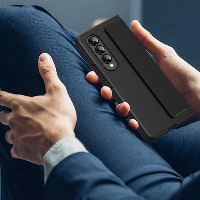 Shockproof Case for Samsung Galaxy Z Fold3 5G Anti-Fall Hard PC Phone Case Rubberized Protective Case with Elastic Strap - Black - 3