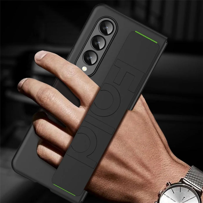Shockproof Case for Samsung Galaxy Z Fold3 5G Anti-Fall Hard PC Phone Case Rubberized Protective Case with Elastic Strap - Black - 4