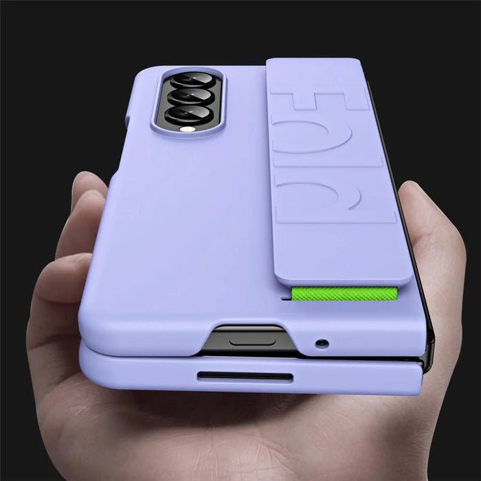 Shockproof Case for Samsung Galaxy Z Fold3 5G Anti-Fall Hard PC Phone Case Rubberized Protective Case with Elastic Strap - Black - 5
