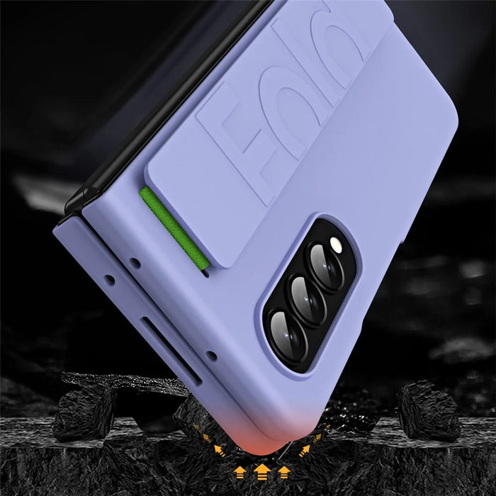 Shockproof Case for Samsung Galaxy Z Fold3 5G Anti-Fall Hard PC Phone Case Rubberized Protective Case with Elastic Strap - Black - 6