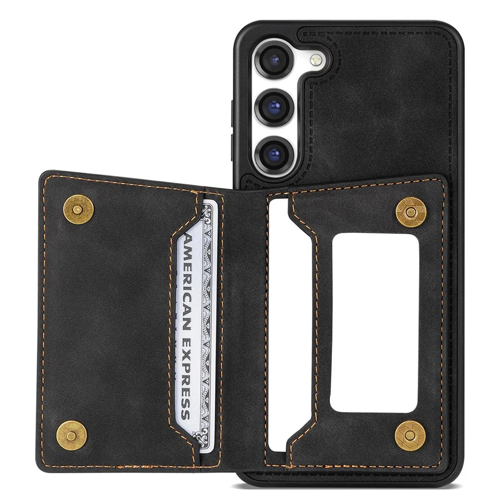 For Samsung Galaxy S23+ Zipper Pocket PU Leather Coated TPU Case Kickstand Wallet Phone Cover - Black - 2