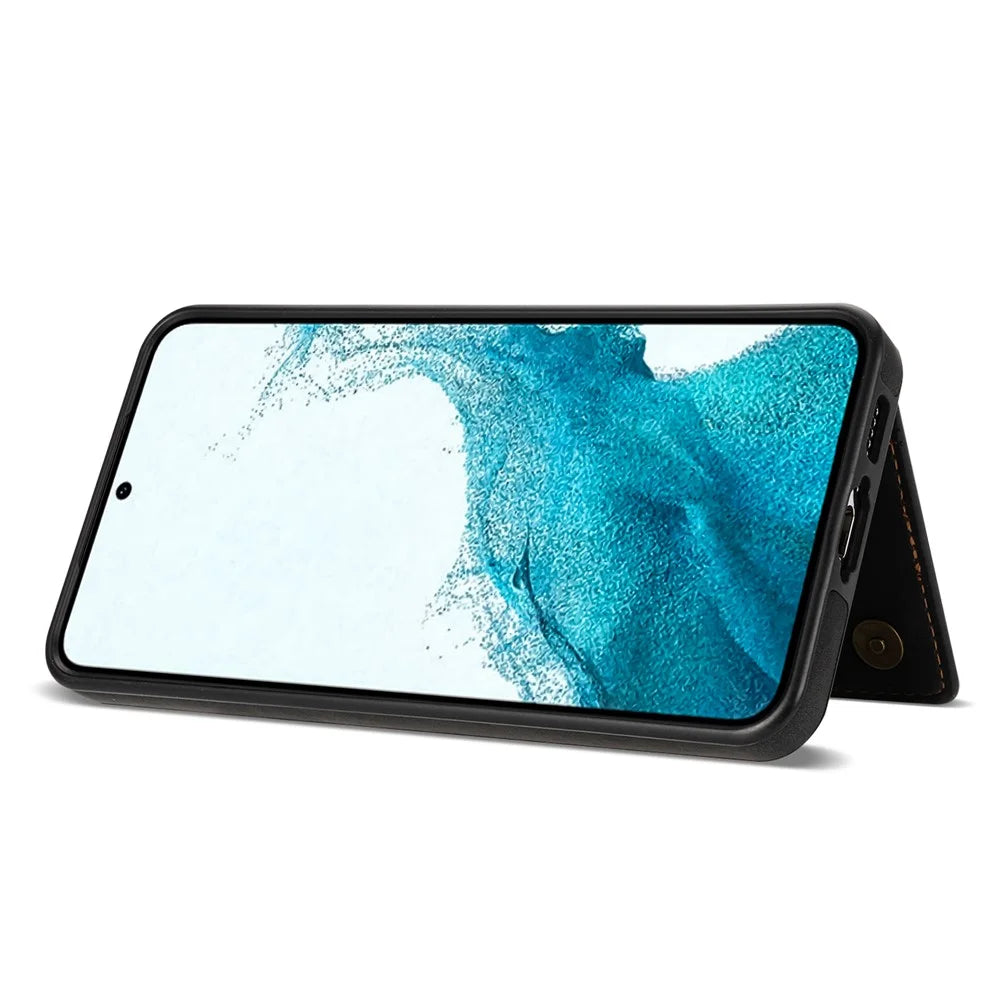 For Samsung Galaxy S23+ Zipper Pocket PU Leather Coated TPU Case Kickstand Wallet Phone Cover - Black - 4