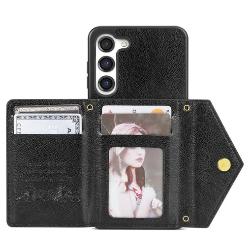 N.BEKUS for Samsung Galaxy S23+ Anti-scratch PU Leather Coated TPU Cover Zipper Pocket Wallet Kickstand Phone Case with Shoulder Strap - Black - 2