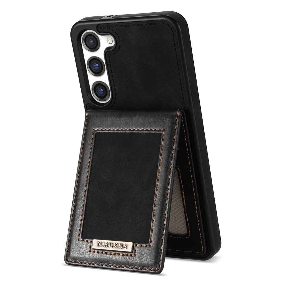 N.BEKUS for Samsung Galaxy S23+ RFID Blocking Card Holder Kickstand PU Leather Coated TPU Case Shockproof Phone Cover - Black - 2
