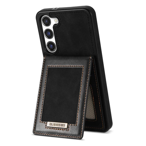 N.BEKUS for Samsung Galaxy S23+ RFID Blocking Card Holder Kickstand PU Leather Coated TPU Case Shockproof Phone Cover - Black - 2