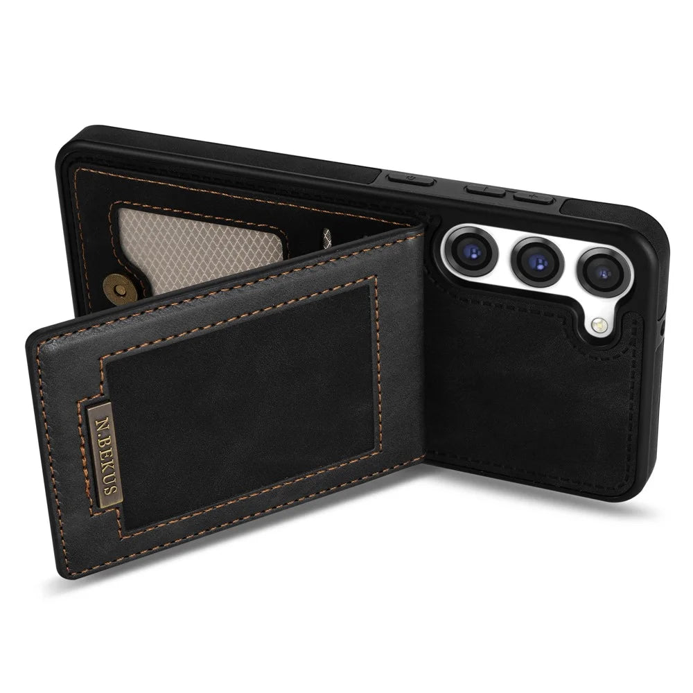 N.BEKUS for Samsung Galaxy S23+ RFID Blocking Card Holder Kickstand PU Leather Coated TPU Case Shockproof Phone Cover - Black - 4