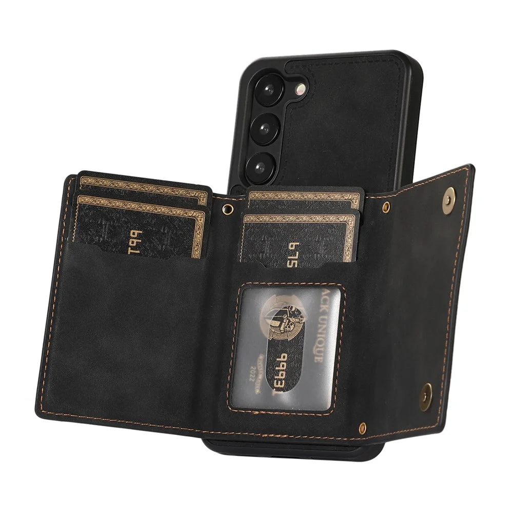 For Samsung Galaxy S23 RFID Blocking Protective Phone Case PU Leather + TPU Rhinestone Decor Phone Cover with Lanyard - Black - 2