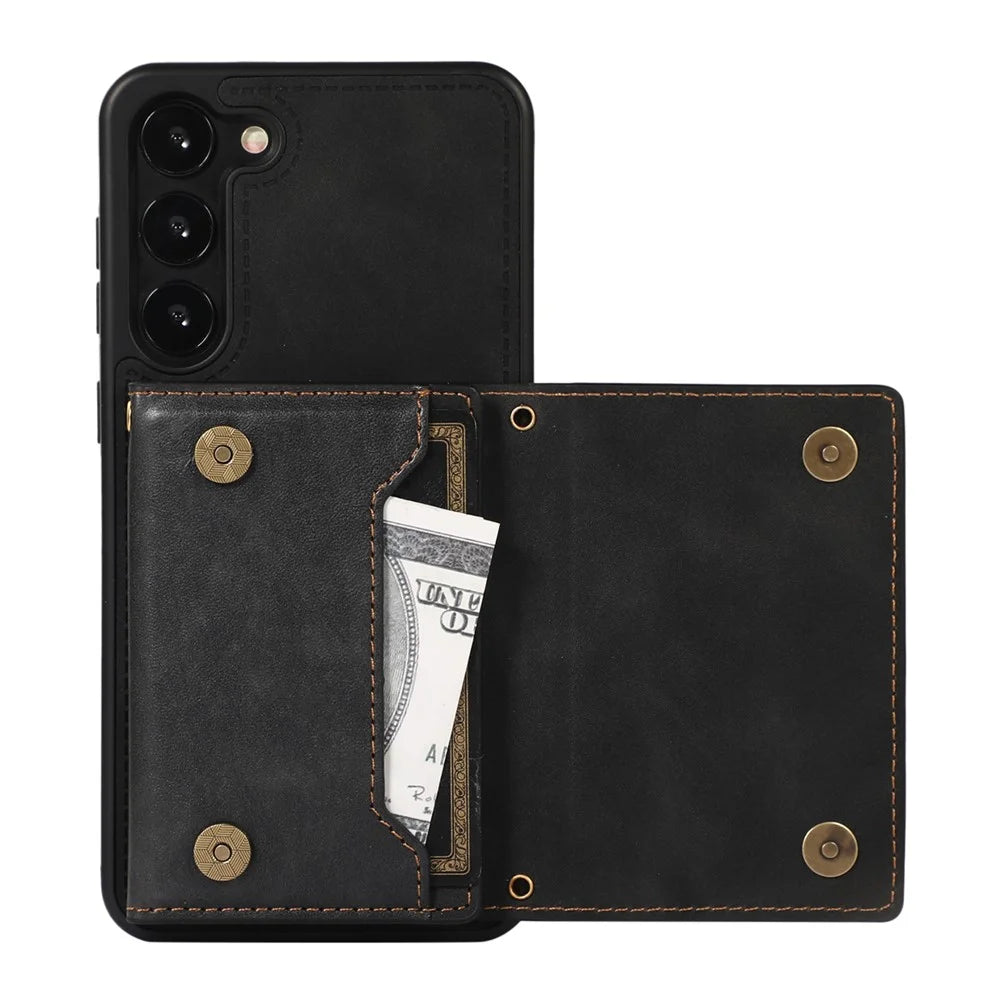 For Samsung Galaxy S23 RFID Blocking Protective Phone Case PU Leather + TPU Rhinestone Decor Phone Cover with Lanyard - Black - 3