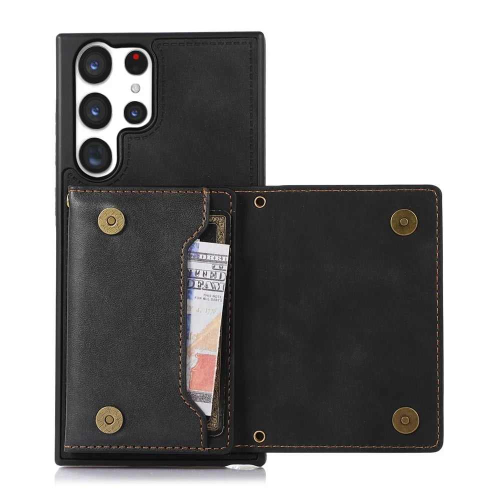 Rhinestone Decor Phone Cover For Samsung Galaxy S23 Ultra, RFID Blocking Anti-shock Phone Case PU Leather + TPU Shell with Lanyard - Black - 4