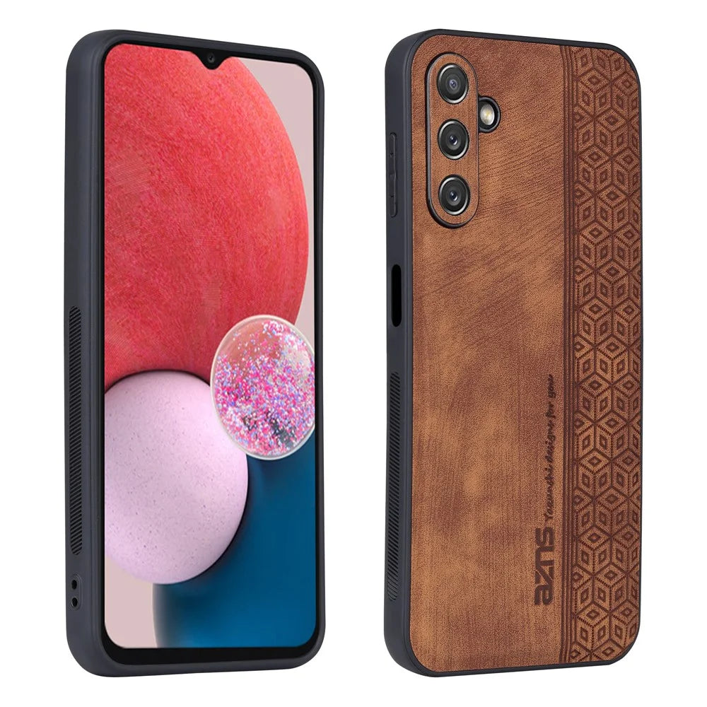 AZNS For Samsung Galaxy A14 5G / A14 4G PU Leather Coated TPU Phone Back Cover Imprinted Pattern Anti-fall Protective Phone Case - Brown - 1