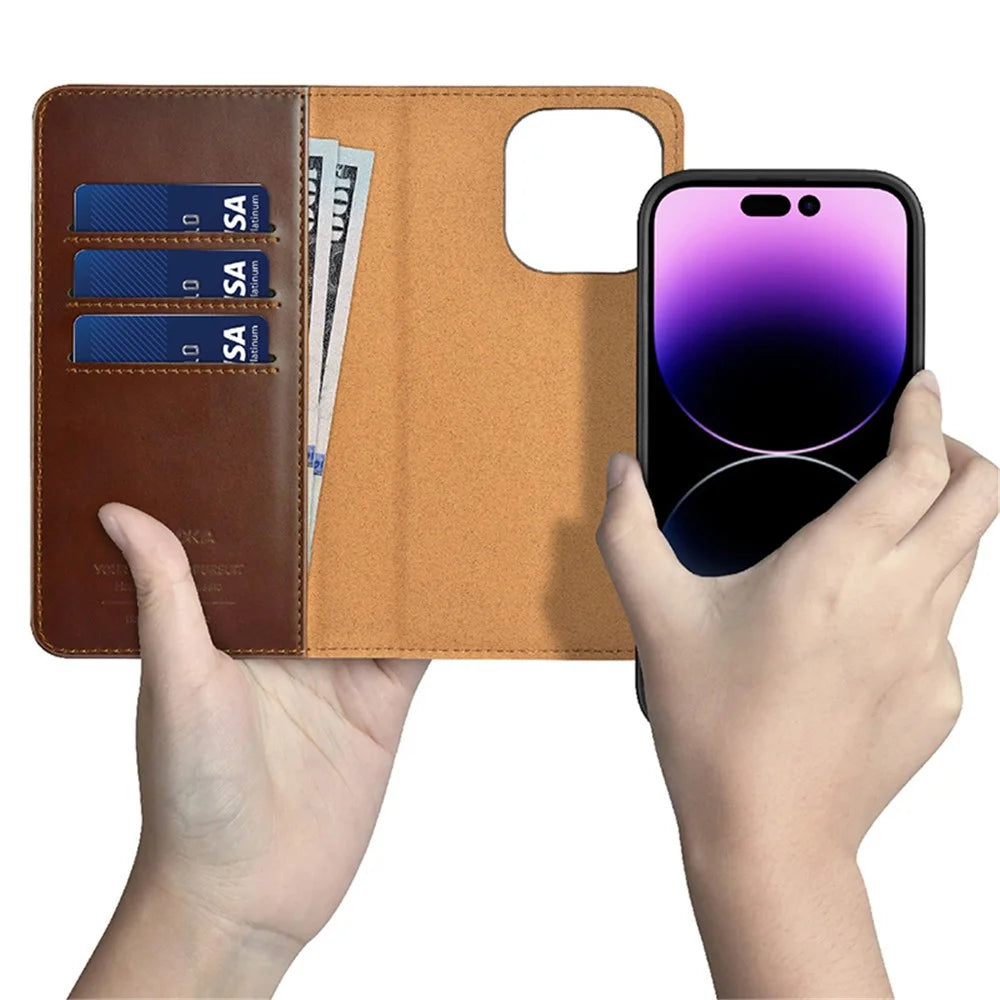 PULOKA For iPhone 13 Pro 6.1 inch Detachable 2-in-1 Phone Case Magnetic Clasp PU Leather Stand Wallet Case Support Wireless Charging - Brown - 3