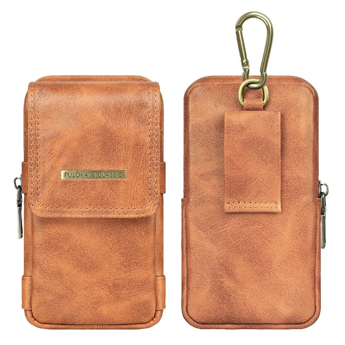 PULOKA PU Leather Hanging Waist Bag Phone Pouch Coin Pen Carrying Bag Phone Case for Cell Phones Under 7.2 Inch - Yellowish-brown - 1