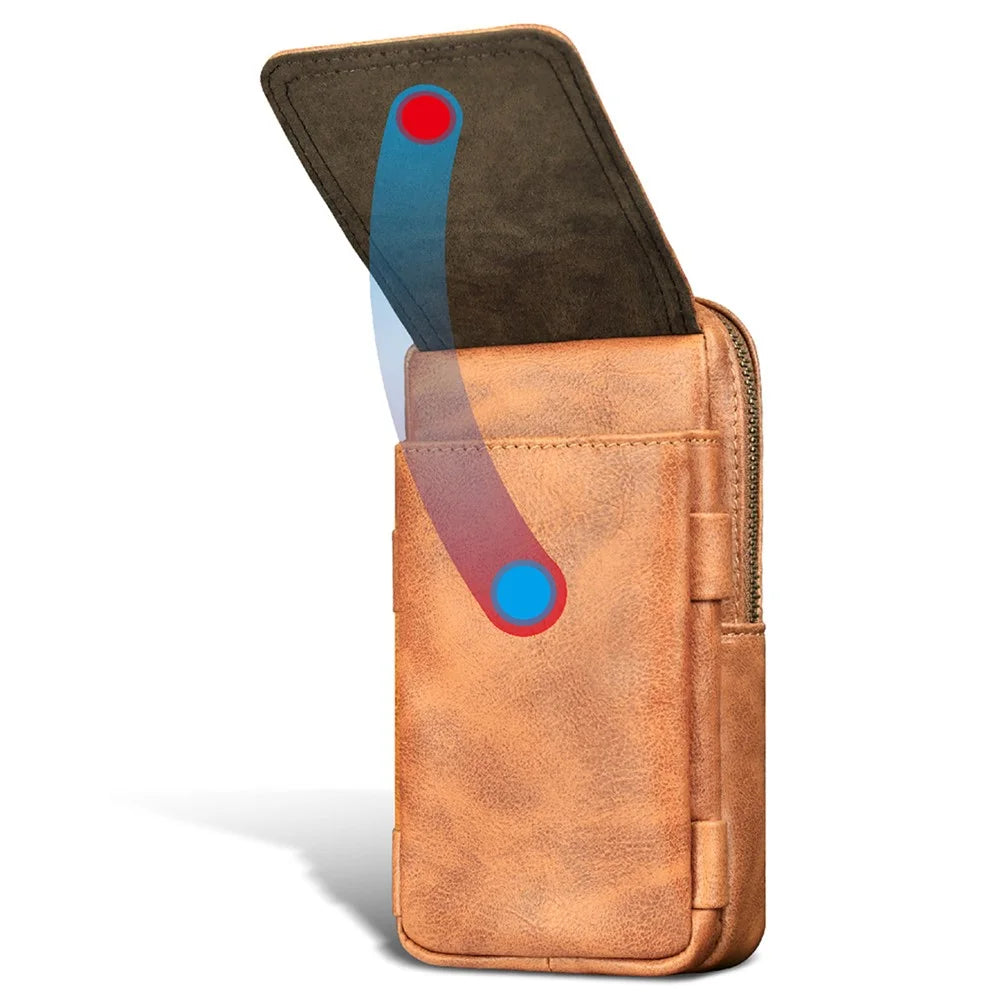 PULOKA PU Leather Hanging Waist Bag Phone Pouch Coin Pen Carrying Bag Phone Case for Cell Phones Under 7.2 Inch - Yellowish-brown - 5