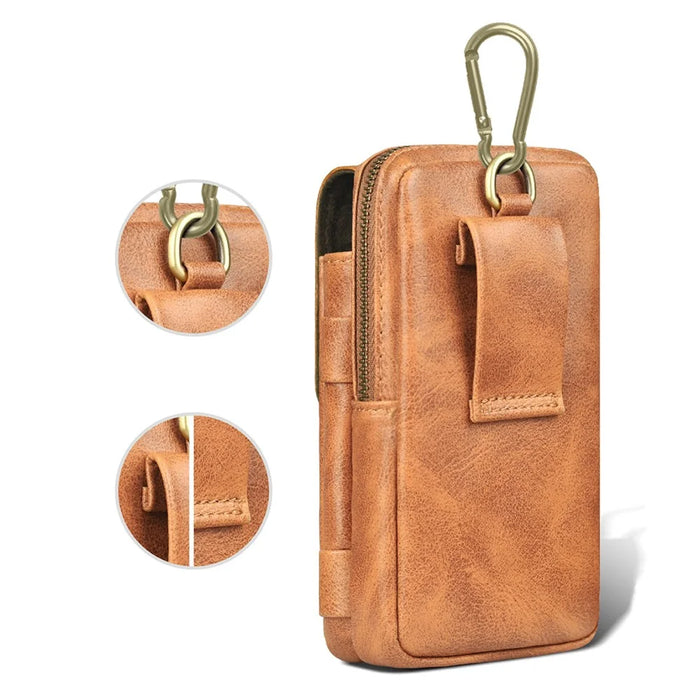PULOKA PU Leather Hanging Waist Bag Phone Pouch Coin Pen Carrying Bag Phone Case for Cell Phones Under 7.2 Inch - Yellowish-brown - 6
