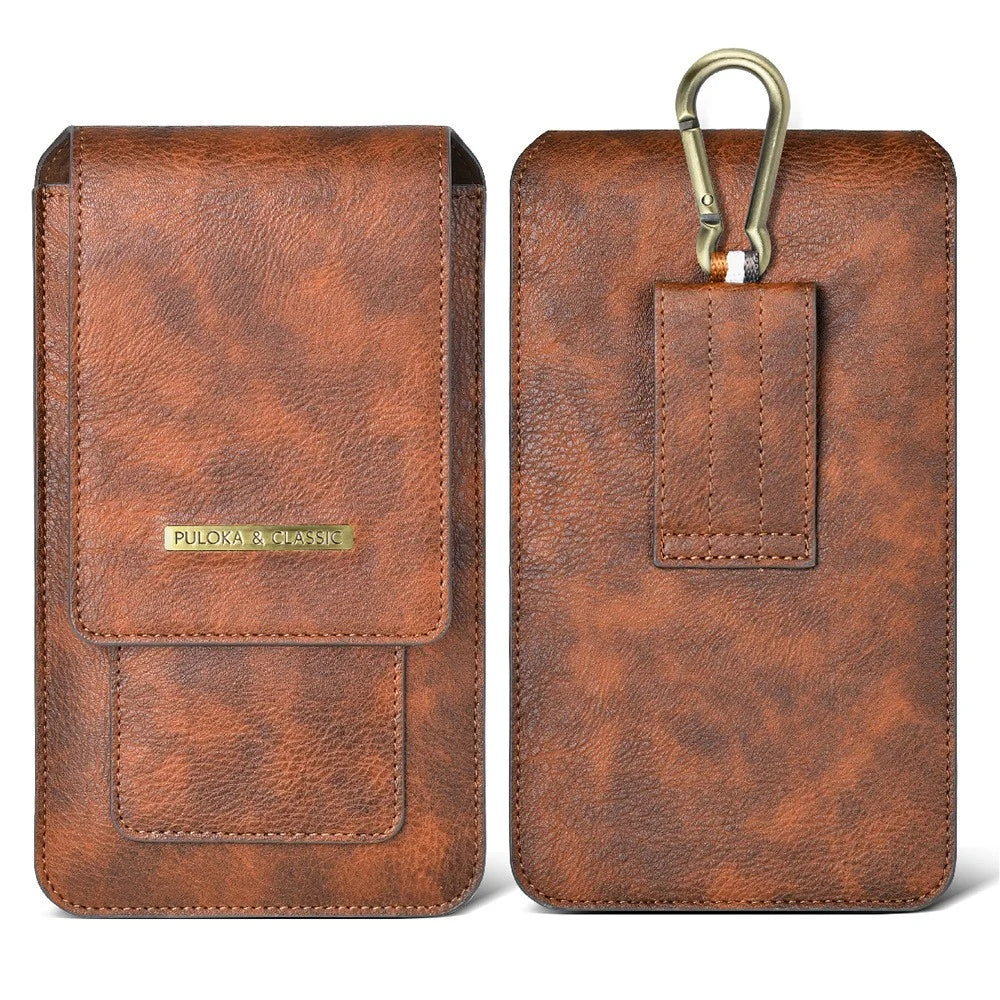 PULOKA Anti-scratch Smartphone Pouch Belt Loop Waist Bag Card Carrying Bag for Cell Phones Under 7.4 Inch - Brown - 1