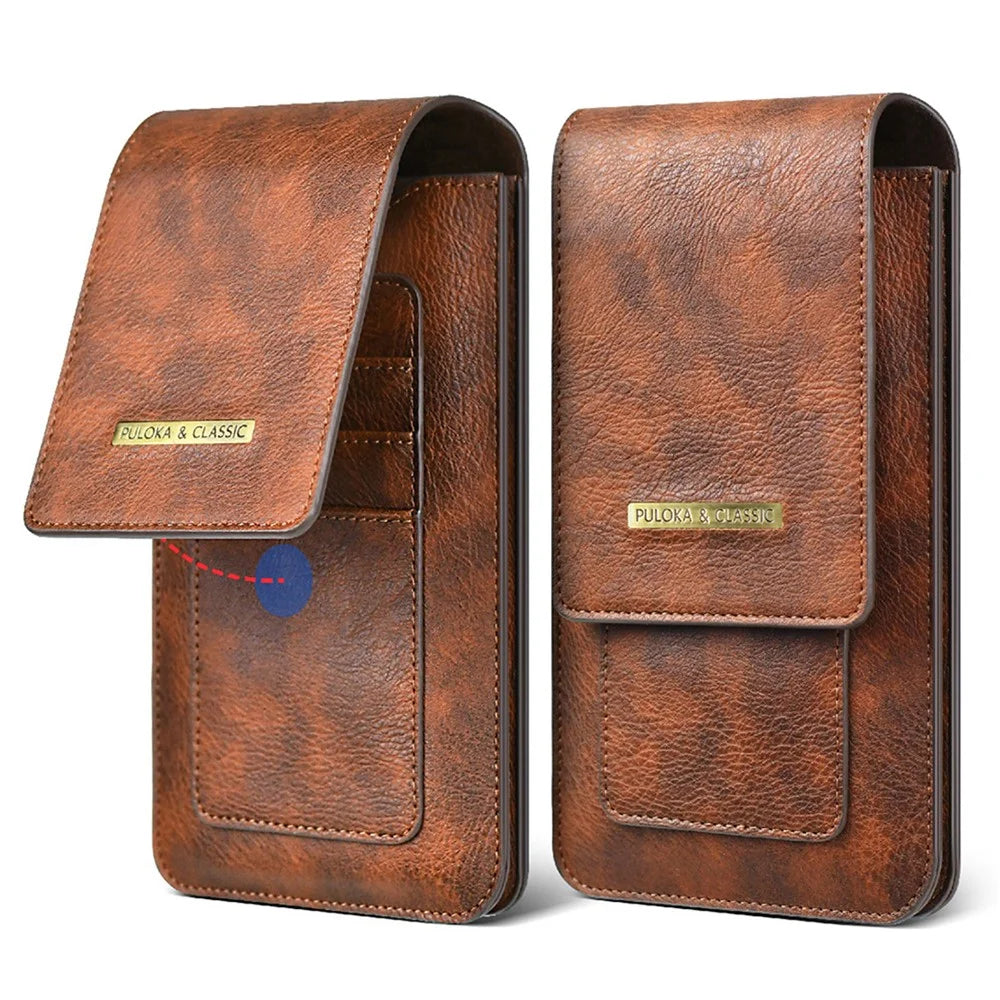 PULOKA Anti-scratch Smartphone Pouch Belt Loop Waist Bag Card Carrying Bag for Cell Phones Under 7.4 Inch - Brown - 6