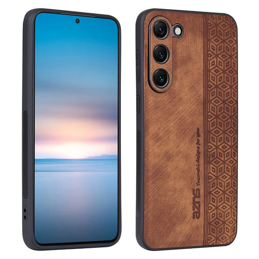 AZNS Imprinted Pattern Phone Case For Samsung Galaxy S23+, Anti-shock PU Leather Coated TPU Phone Back Cover - Brown - 1