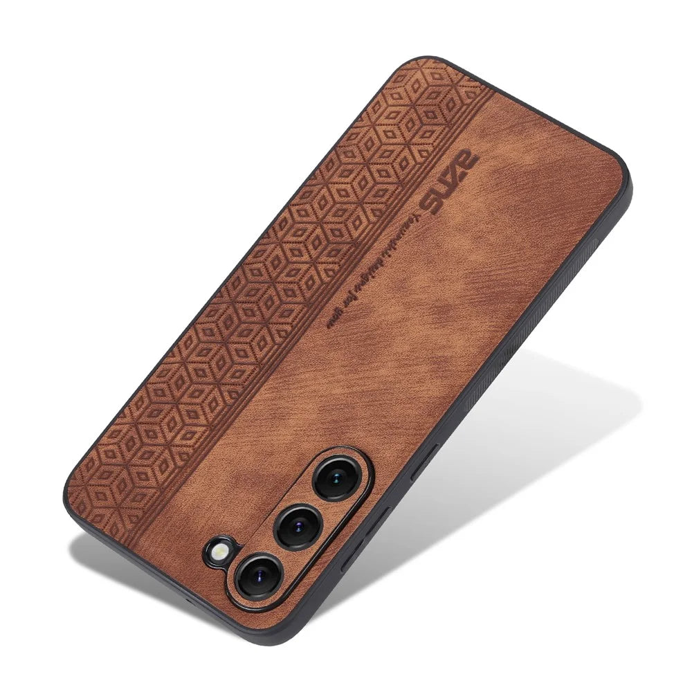 AZNS Imprinted Pattern Phone Case For Samsung Galaxy S23+, Anti-shock PU Leather Coated TPU Phone Back Cover - Brown - 3