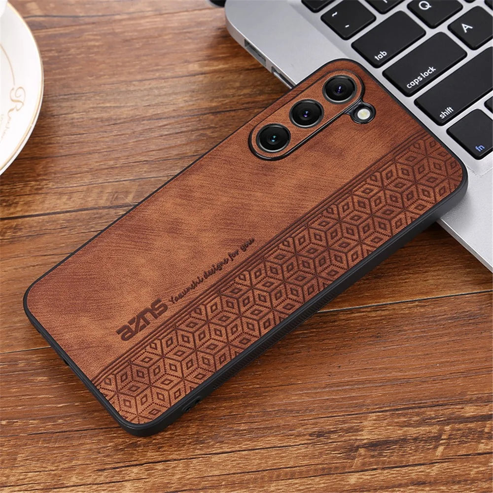 AZNS Imprinted Pattern Phone Case For Samsung Galaxy S23+, Anti-shock PU Leather Coated TPU Phone Back Cover - Brown - 4