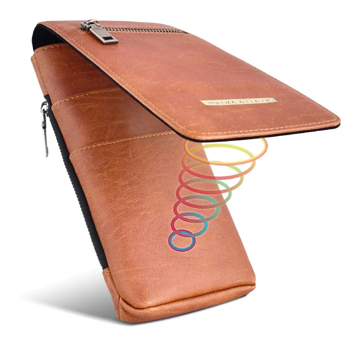 PULOKA PU Leather Waist Bag Vertical Style Zipper Pockets Belt Loop Phone Case Pouch - Brown - 3