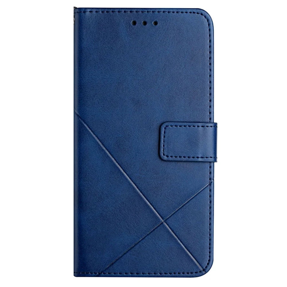 For Samsung Galaxy A54 5G Line Imprinting Solid Color PU Leather Wallet Stand Case Full Protection Phone Cover with Strap - Blue - 6