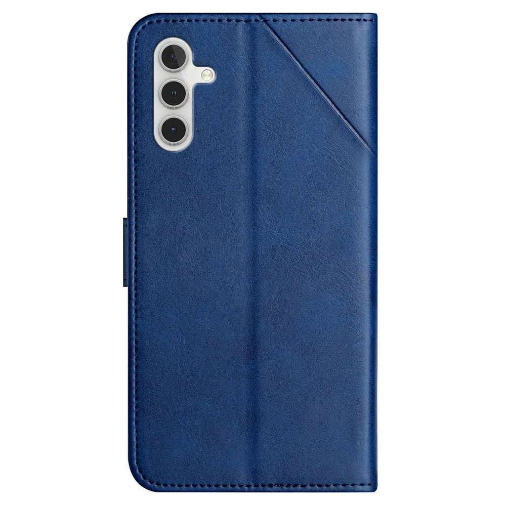 For Samsung Galaxy A54 5G Line Imprinting Solid Color PU Leather Wallet Stand Case Full Protection Phone Cover with Strap - Blue - 7