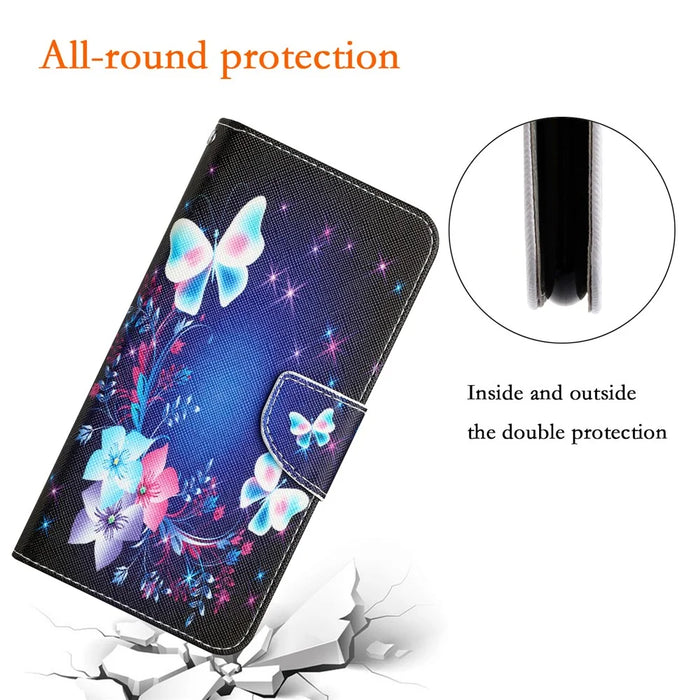 For Samsung Galaxy A54 5G Cross Texture PU Leather Wallet Case Pattern Printing Magnetic Closure Stand Phone Cover with Strap - Butterfly - 4