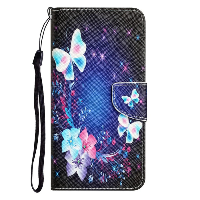 For Samsung Galaxy A54 5G Cross Texture PU Leather Wallet Case Pattern Printing Magnetic Closure Stand Phone Cover with Strap - Butterfly - 6