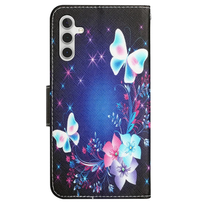 For Samsung Galaxy A54 5G Cross Texture PU Leather Wallet Case Pattern Printing Magnetic Closure Stand Phone Cover with Strap - Butterfly - 7