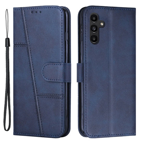 For Samsung Galaxy A54 5G Magnetic Clasp Wallet Phone Case Foldable Stand Stitching Imprinted Line PU Leather Cover - Sapphire - 1