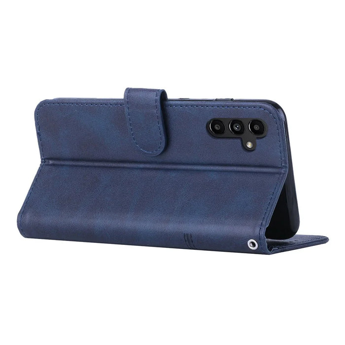 For Samsung Galaxy A54 5G Magnetic Clasp Wallet Phone Case Foldable Stand Stitching Imprinted Line PU Leather Cover - Sapphire - 3
