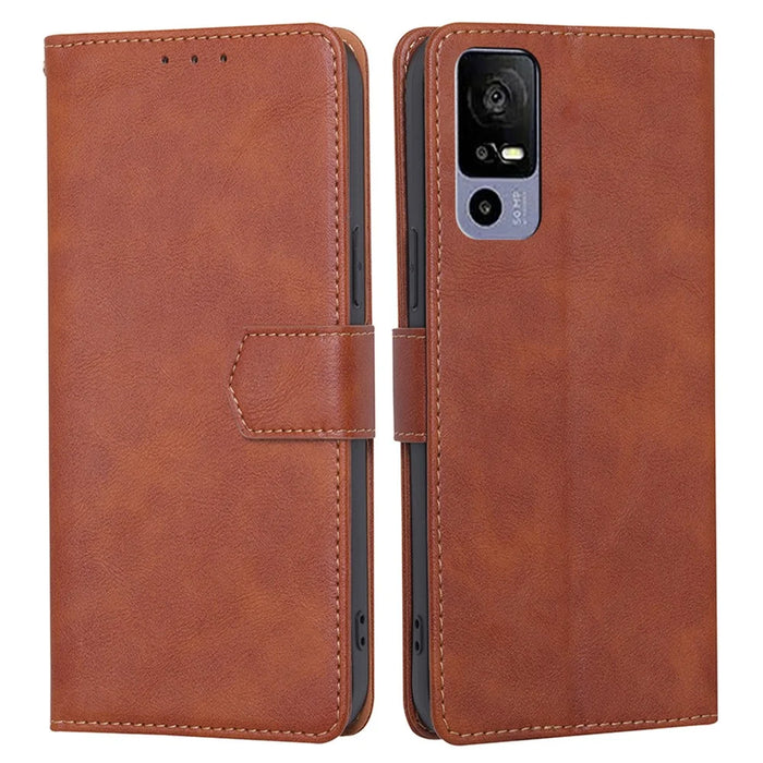 For TCL 40R 5G Shockproof Magnetic PU Leather Flip Phone Case RFID Blocking Wallet Stand Folio Cover - Brown - 1