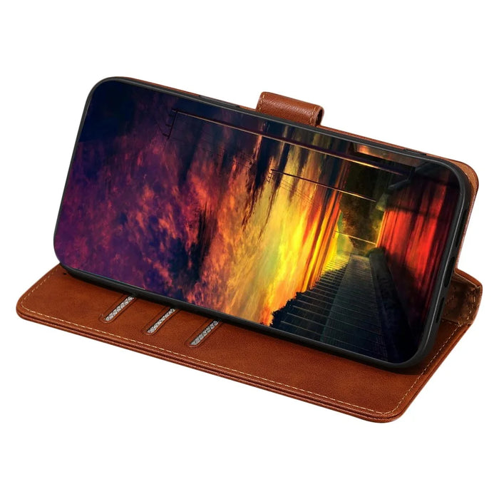 For TCL 40R 5G Shockproof Magnetic PU Leather Flip Phone Case RFID Blocking Wallet Stand Folio Cover - Brown - 3