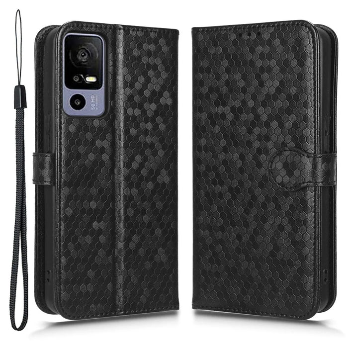 For TCL 40R 5G Dot Pattern Imprinted PU Leather Flip Wallet Cover Stand Scratch-resistant Anti-drop Phone Case with Strap - Black - 1