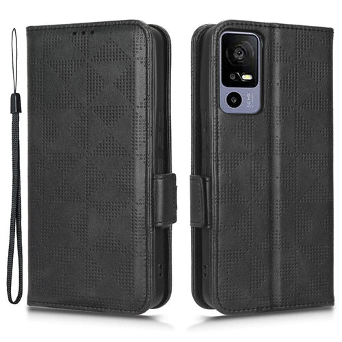 For TCL 40R 5G Imprinted Triangle Pattern PU Leather Flip Phone Wallet Case Stand Anti-wear Smartphone Cover with Hand Strap - Black - 1