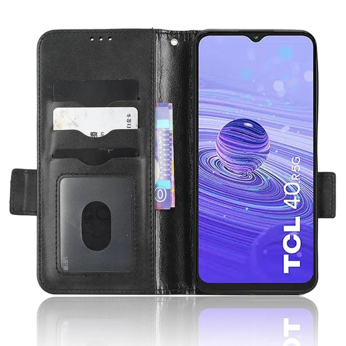 For TCL 40R 5G Imprinted Triangle Pattern PU Leather Flip Phone Wallet Case Stand Anti-wear Smartphone Cover with Hand Strap - Black - 3