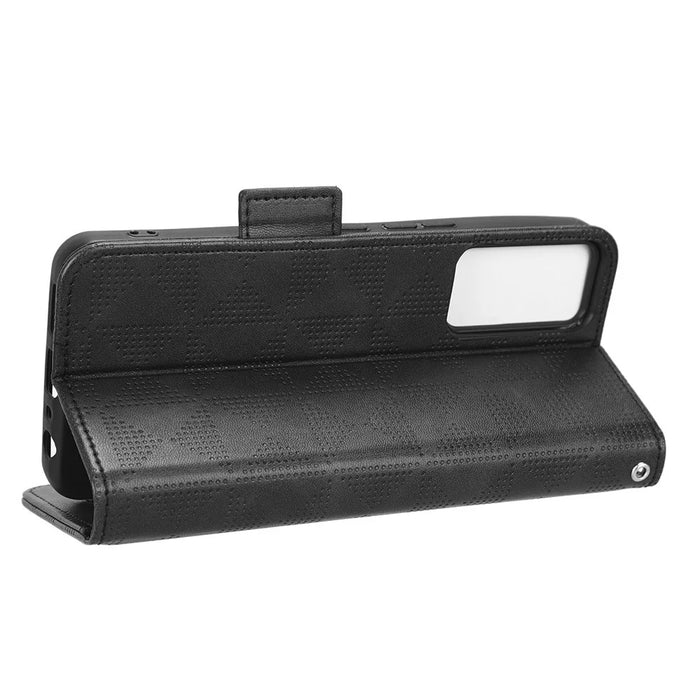 For TCL 40R 5G Imprinted Triangle Pattern PU Leather Flip Phone Wallet Case Stand Anti-wear Smartphone Cover with Hand Strap - Black - 4