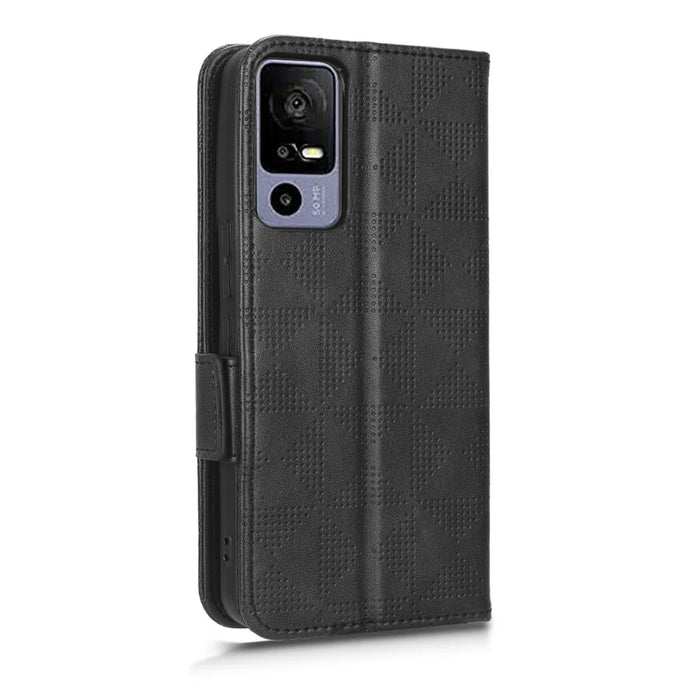 For TCL 40R 5G Imprinted Triangle Pattern PU Leather Flip Phone Wallet Case Stand Anti-wear Smartphone Cover with Hand Strap - Black - 7
