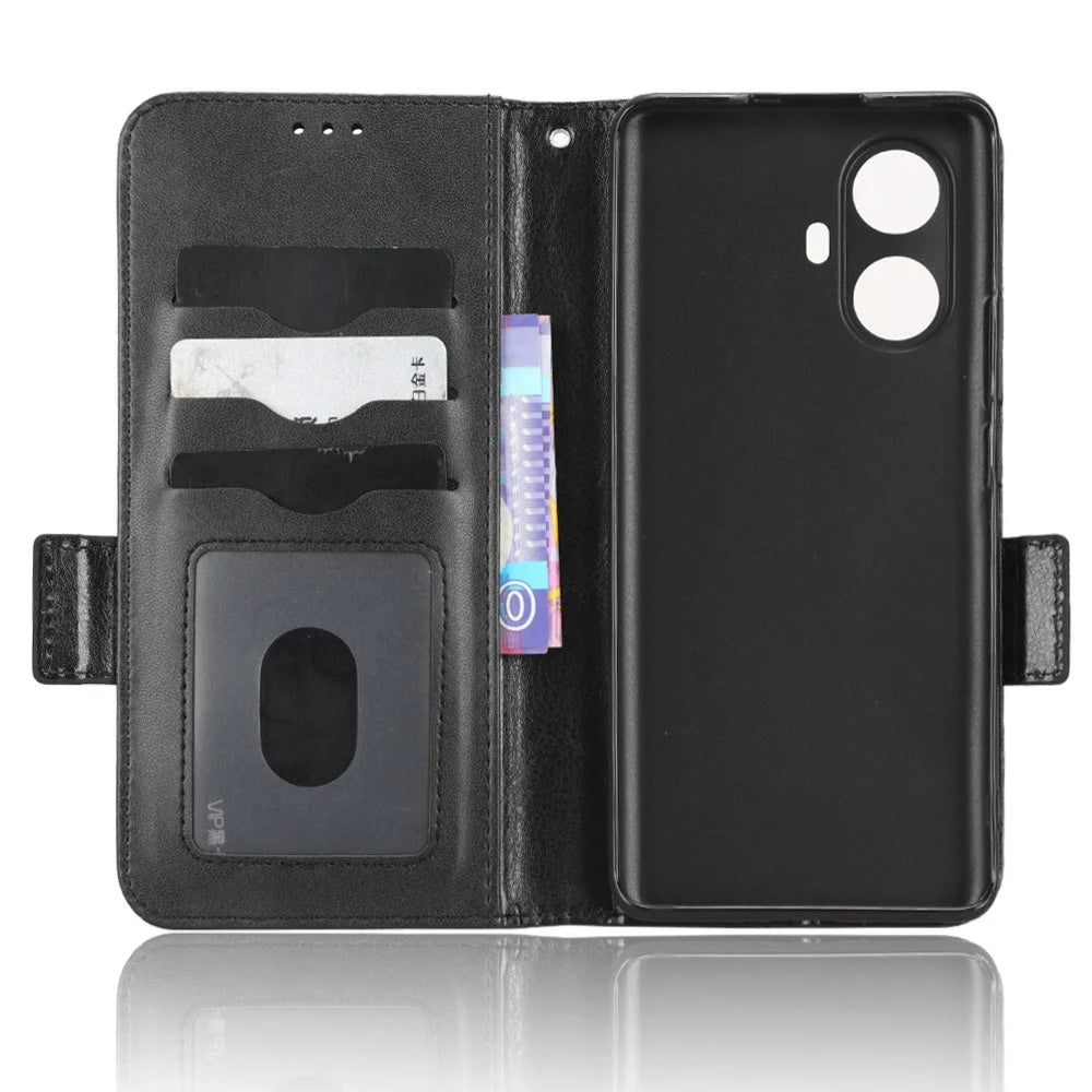 For Realme 10 Pro+ 5G PU Leather Wallet Flip Phone Case Imprinted Triangle Pattern Stand Shockproof Phone Cover with Wrist Strap - Black - 2