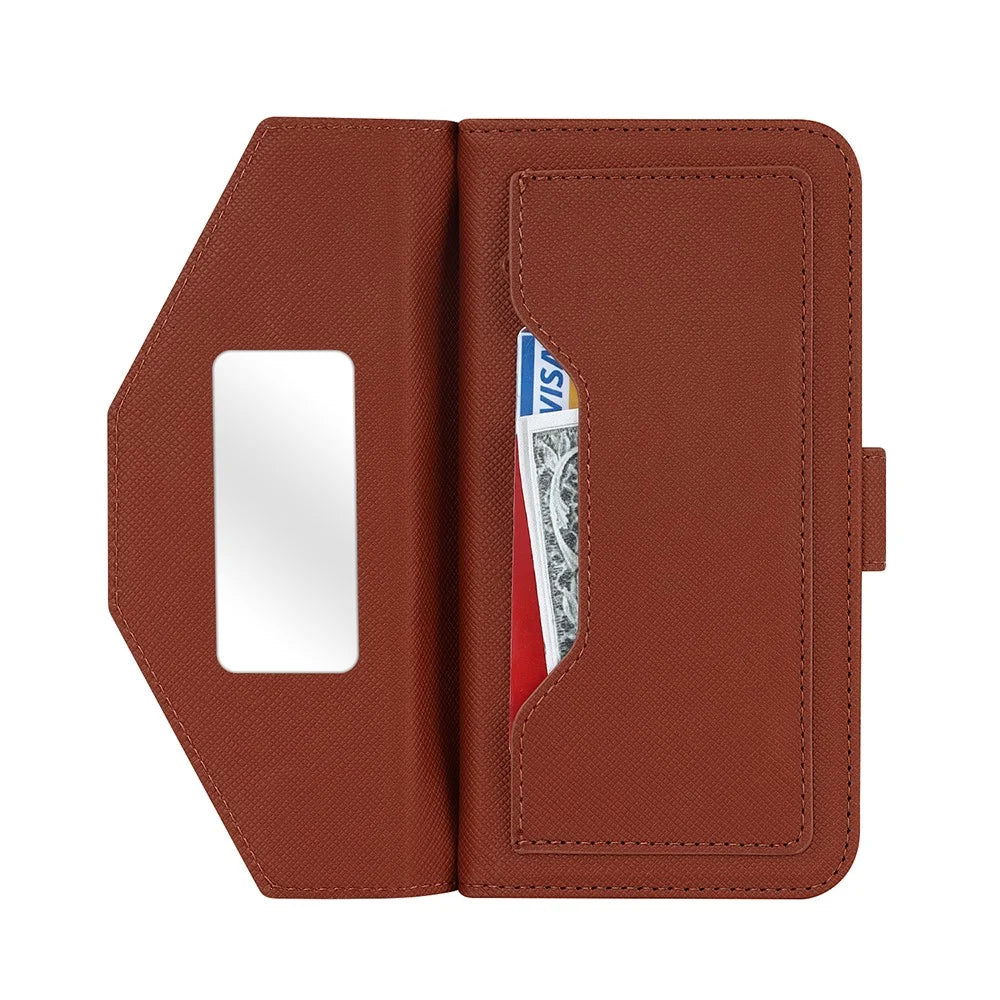 Anti-fall Phone Cover For iPhone 14 Pro Max Cross Texture PU Leather Flip Phone Case Stand Wallet with Inside Makeup Mirror and Shoulder Strap - Brown - 2