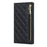 For iPhone 14 Rhombus Imprinted Phone Case PU Leather Zipper Pocket Wallet Stand Drop-proof Flip Phone Cover with Shoulder Strap - Black - 7